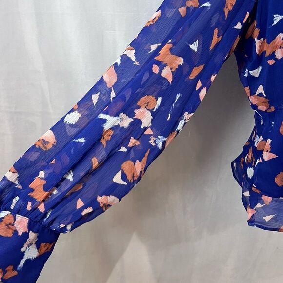 Nine West long sleeve abstract print chiffon peplum blouse top size XL - Picture 4 of 7